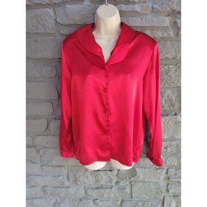 KB Lawrence Crystal Rose Vintage Red Padded Button Up Shirt Long Sleeve Size 8